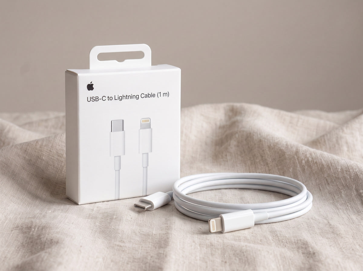 Cable USB-C a Lightning de Apple (1 m) junto a su caja