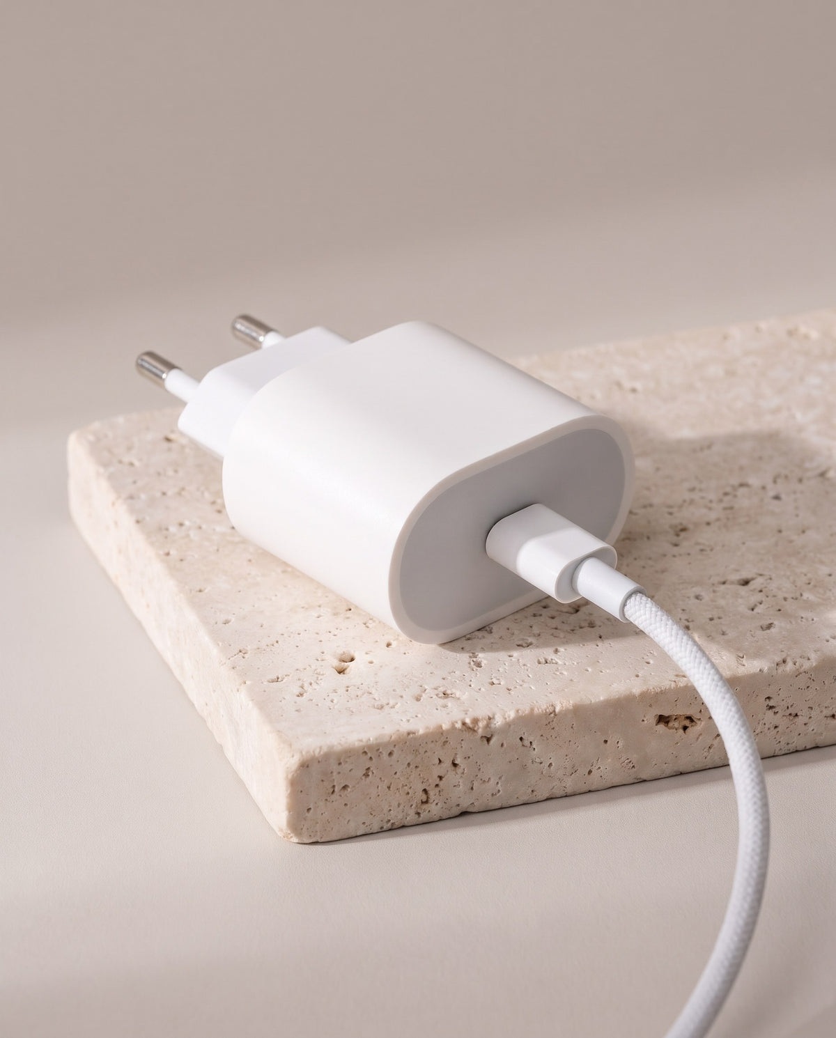 Adaptador de 20 W de Apple con el cable USB-C conectado